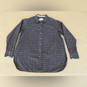Rag & Bone — Navy Plaid Button-Down Blouse with Pockets — Size L